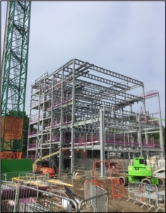 Progress of the steel works at the Esther Simpson building project