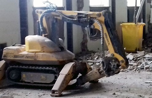 Brokk the Robot carrying out the demolition work within the Parkinson Building for the Language Centre project