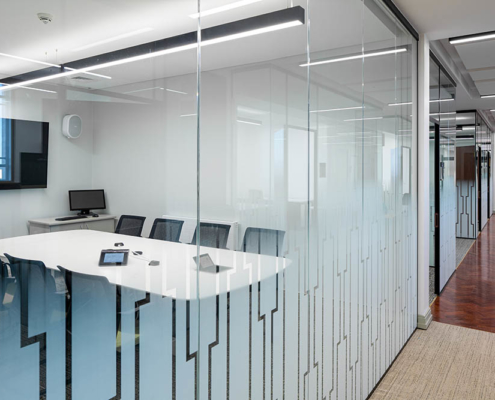 Completed Language Centre project small seminar room with glazed screen
