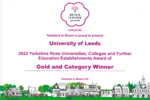 Yorshire in Bloom University of Leeds certificate 2022