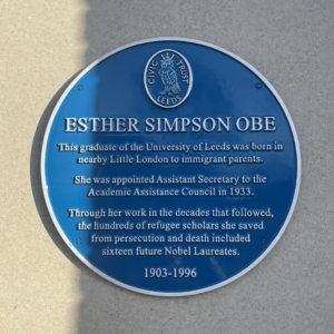 Esther Simpson blue plaque outside Esther Simpson building