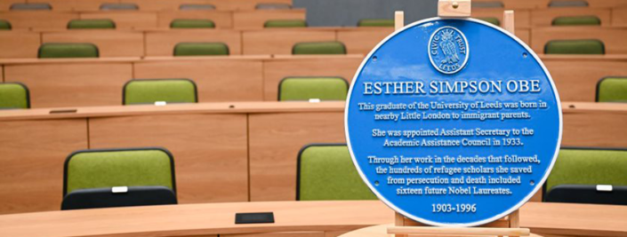 Esther Simpson blue plaque in lecture building