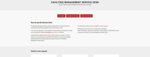 Screenshot of the facilities management service desk website