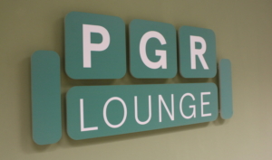 Image of PGR Lounge sign in the new PGR room