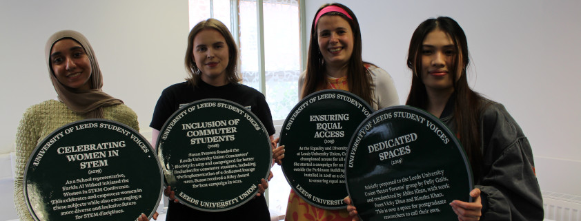 Image of Fareeda Al Wakeel, Susan Preston, Bethan Corner and Vicky Zhuo holding their green plaques together