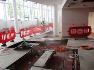 Flooring tiles removed in construction works