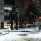 Sign for Art statue in winter time