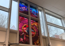 Stained glass window in Michael Sadler entrance